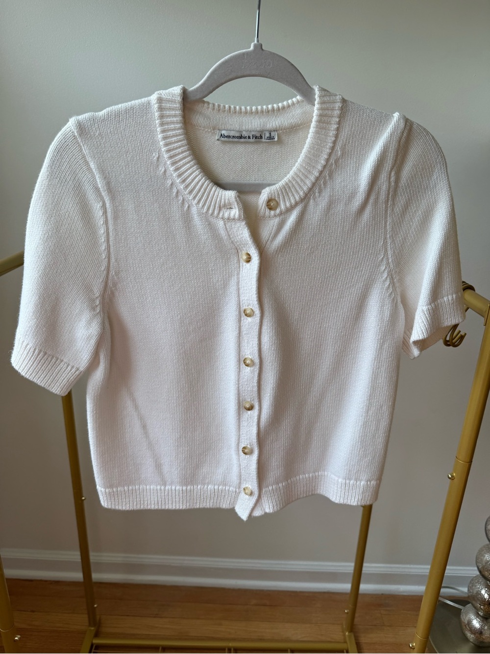 Abercrombie & Fitch Cream Short-Sleeve Knit Cardigan